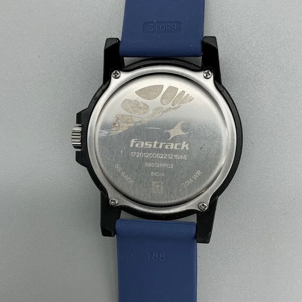 Fastrack Mens Watch 46mm Game Over Blue Dial Black Case Silicone 68012PP02